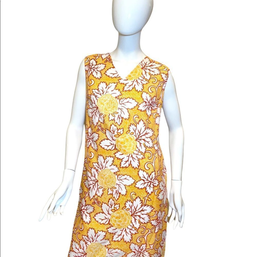 Vintage 70s Floral V Neckline Shift Dress Yellow Medium Women, Vintage Clothes